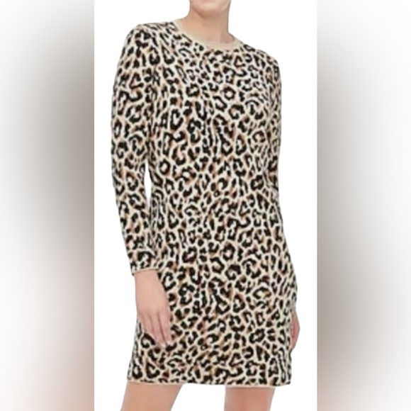 J. Crew Factory Dresses & Skirts - J Crew Black Brown Tan Leopard Animal Print Long Sleeve Sweater Dress Size S